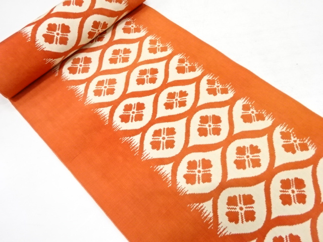 JAPANESE KIMONO / ANTIQUE BOLT FOR HASSUN OBI / WOVEN WAVY STRIPE & FLOWER